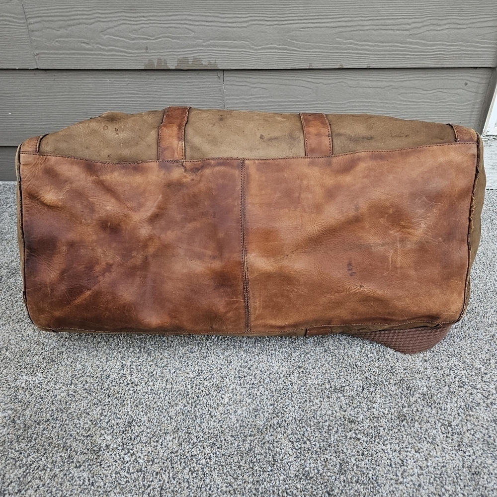 Vintage J CREW Oarsman Rugged Leather Weekender Bag Large Travel Duffle Worn - Picture 7 of 16
